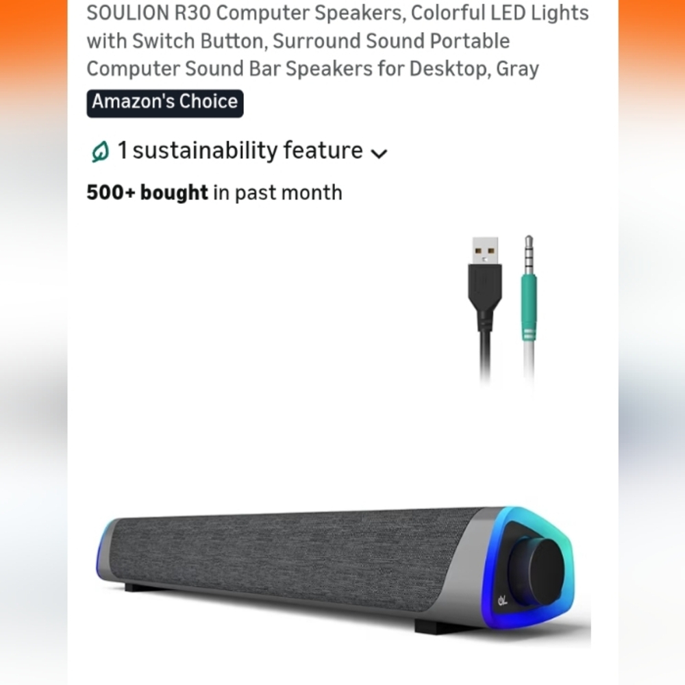NWOT PC/Computer/Mobile Soundbar with LED Lights